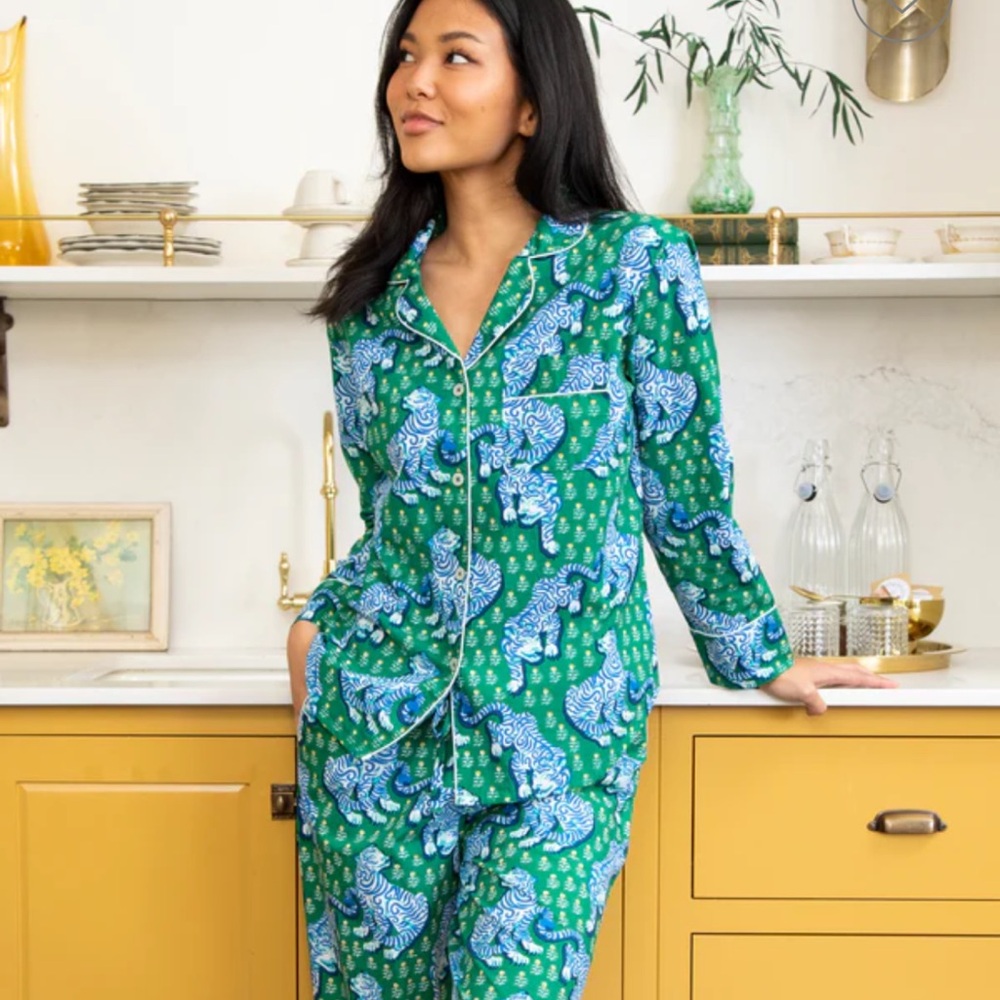 Print Fresh Pajama Size XS Bagheera Top & Bottom Green Leopard Organic Cotton